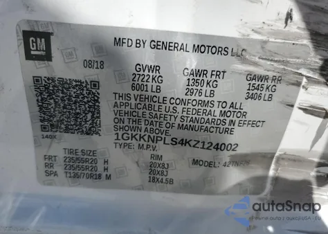 2019 GMC Acadia Denali из США, поврежденный, VIN 1GKKNPLS4KZ124002